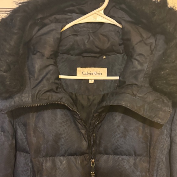 Calvin Klein Dark Puffer Jacket with Faux Fur Trim - Picture 2 of 15